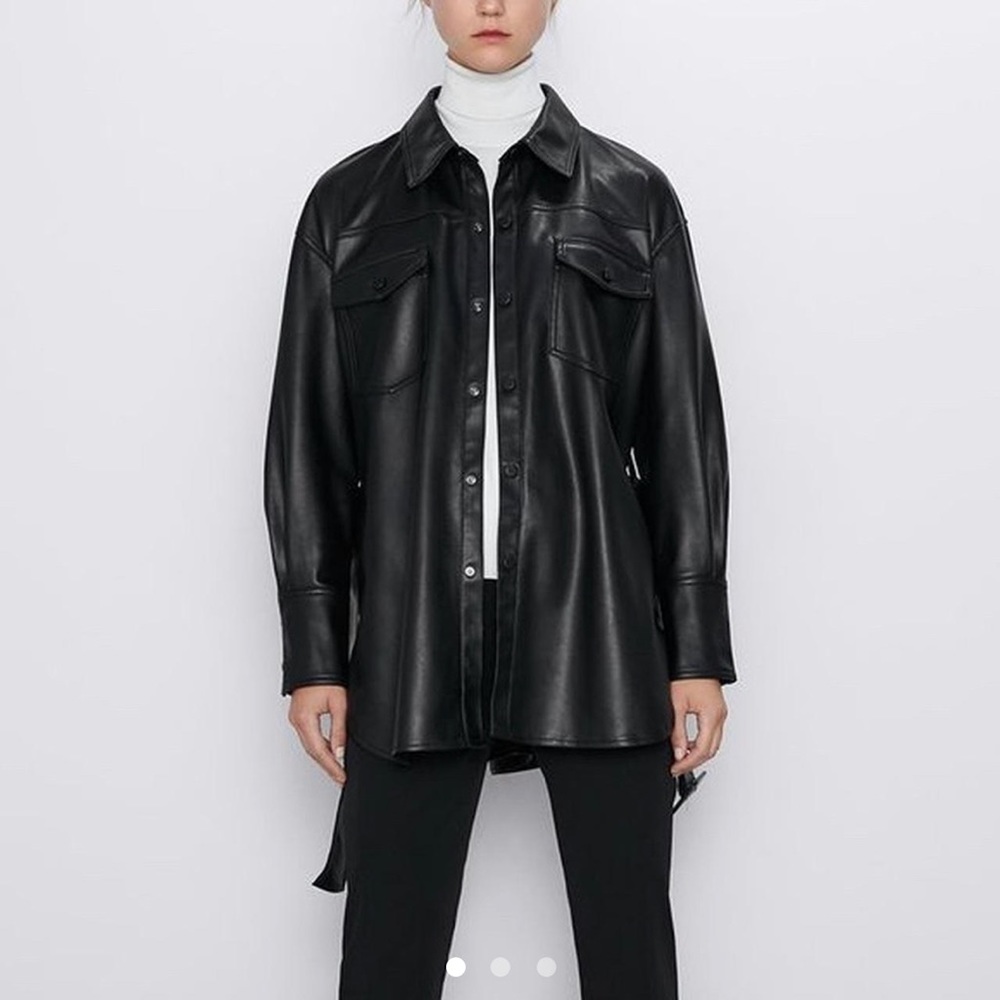 Faux leather shacket